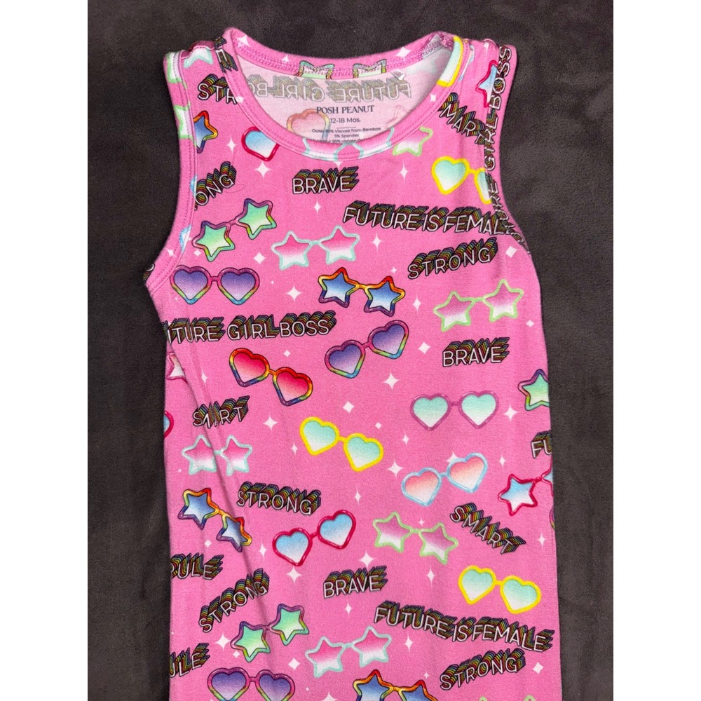 Posh Peanut Pink Future Is Female Bamboo Sleeveless Romper 12-18 Months - Picture 3 of 5